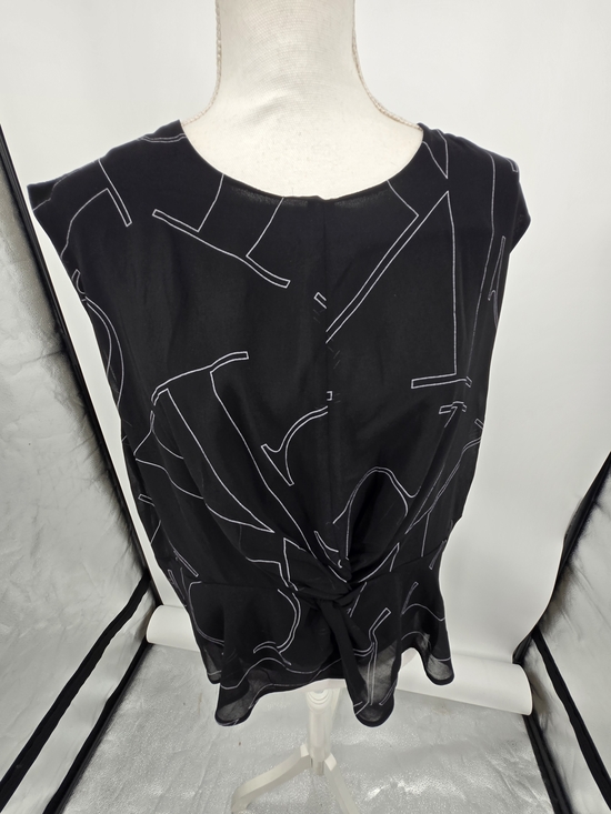 Calvin Klein Tops - Calvin Klein Black Twist Front Sleeveless Blouse White CK Print Large (7273)